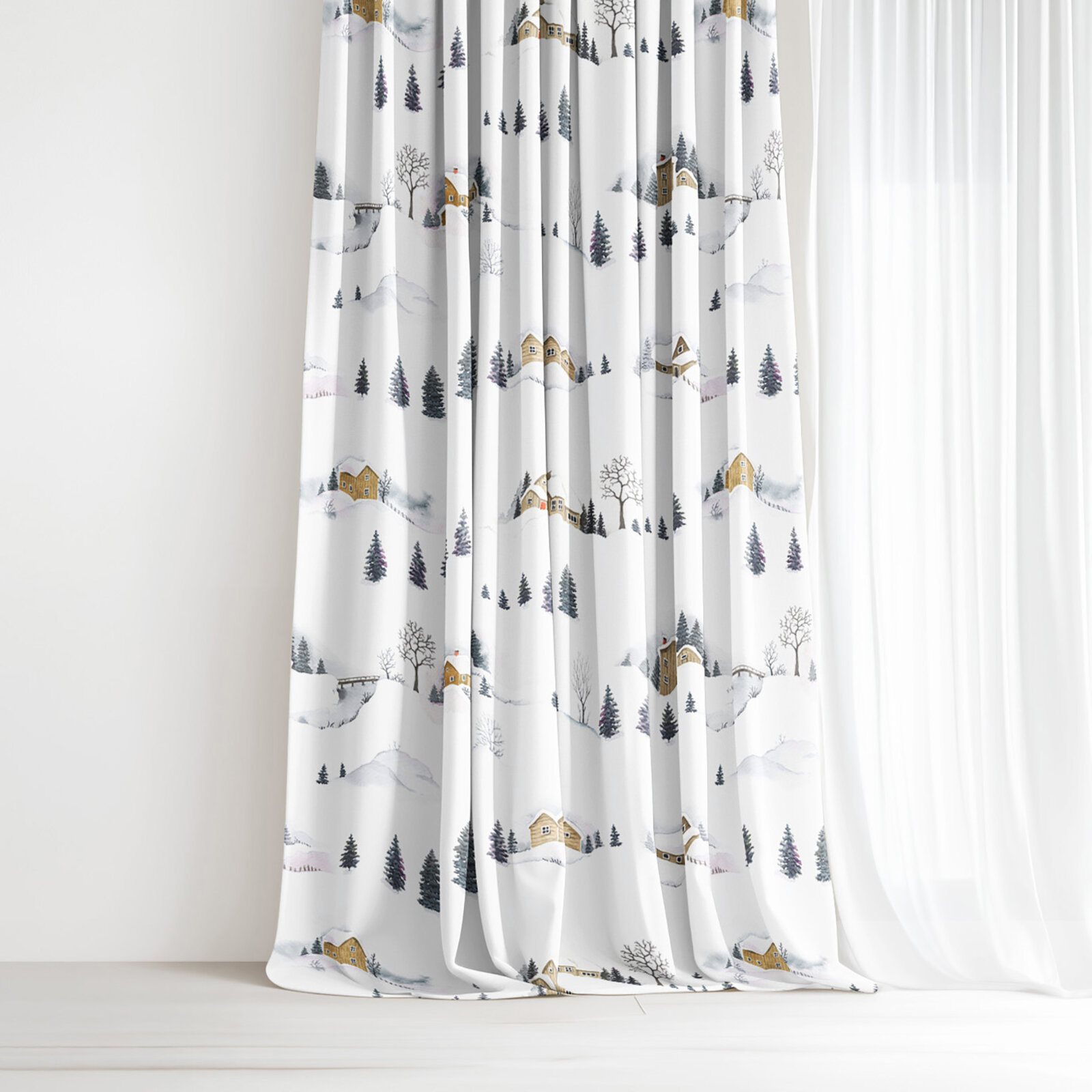 Weihnachtlicher Dekorativer Vorhang – Winterlandschaft
