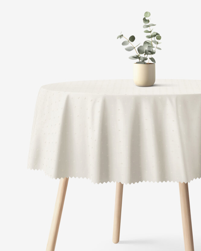 Runde festliche Teflon-Tischdecke - creme mit glänzenden Rechtecken