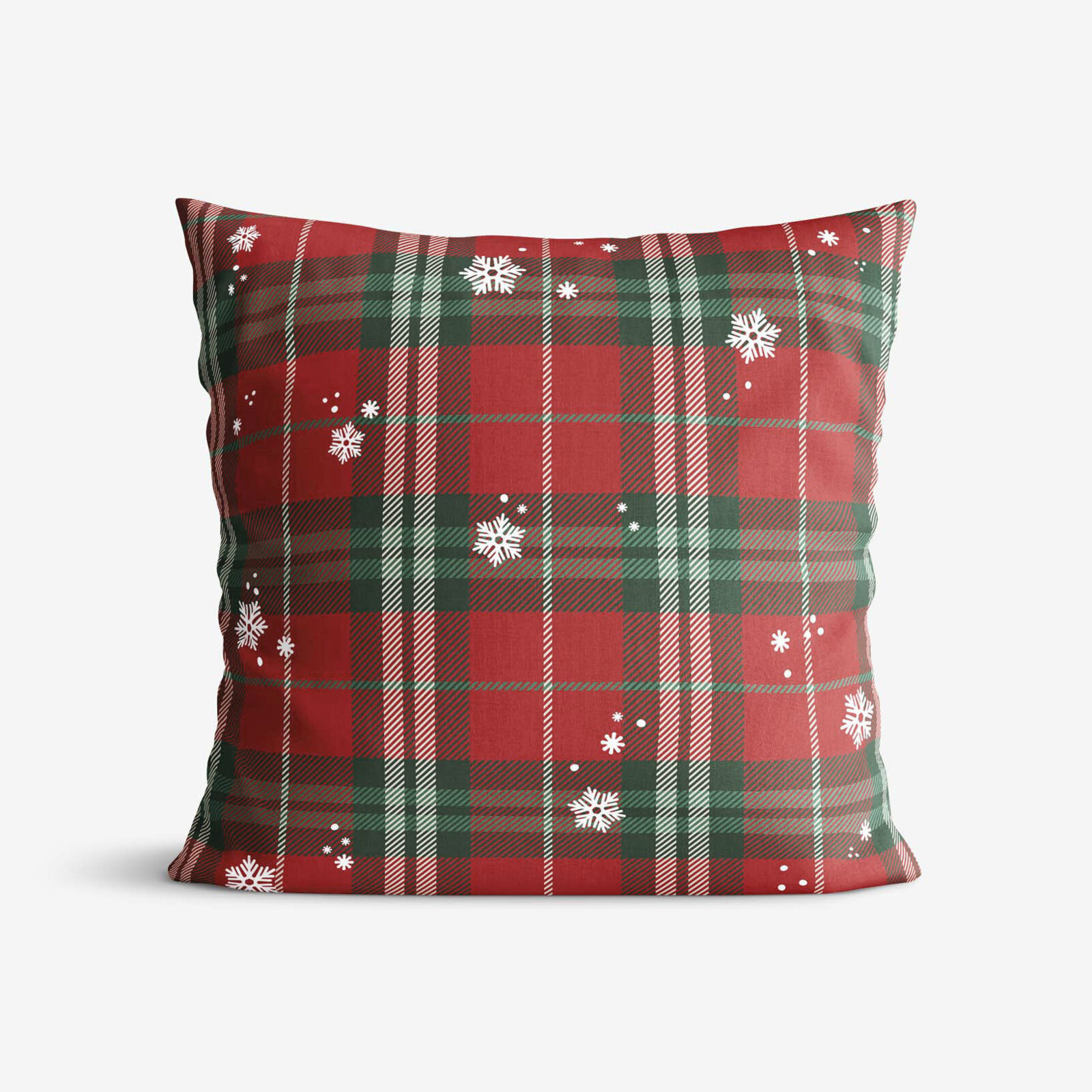 Weihnachtlicher Dekorativer Kissenbezug - Rotkariert mit Schneeflocken