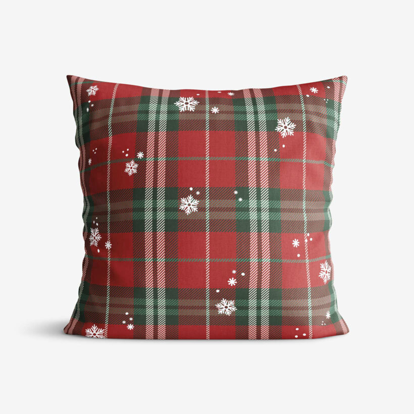 Weihnachtlicher Dekorativer Kissenbezug - Rotkariert mit Schneeflocken
