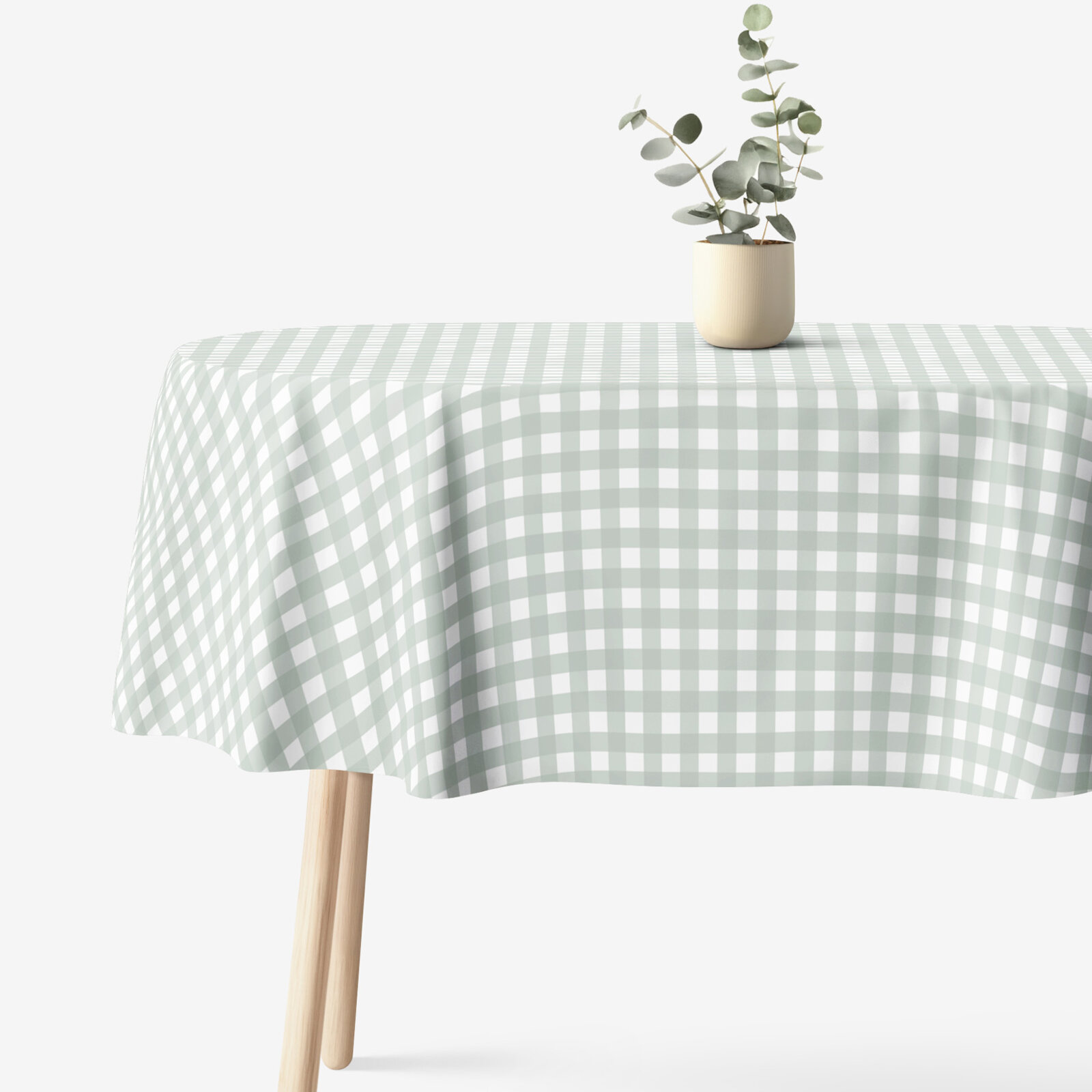 Ovale Tischdecke aus 100% Baumwolle - Salbeigrüne Würfel