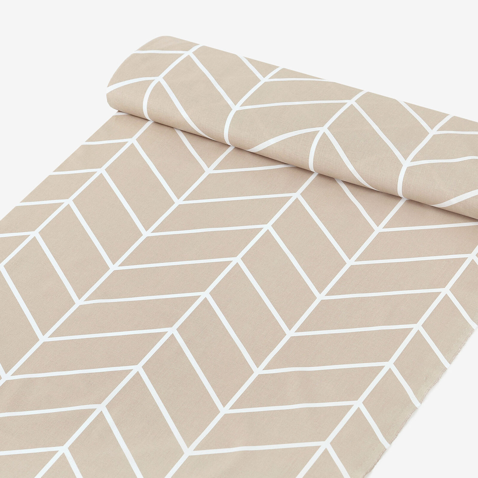 Baumwollstoff - Weißer Zickzack auf Beige