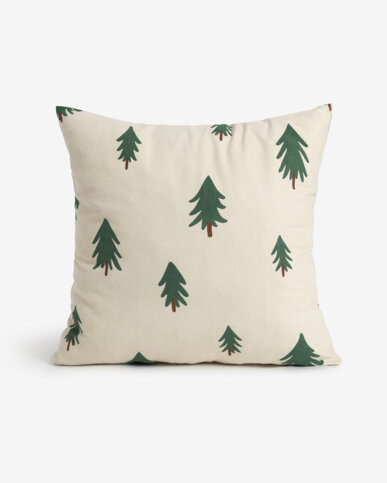 Weihnachtlicher Kissenbezug aus Flanell - Bäumchen auf natur