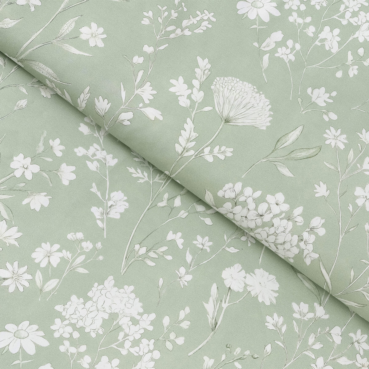 Mako-Satin - Wiesenblumen auf Salbeigrün
