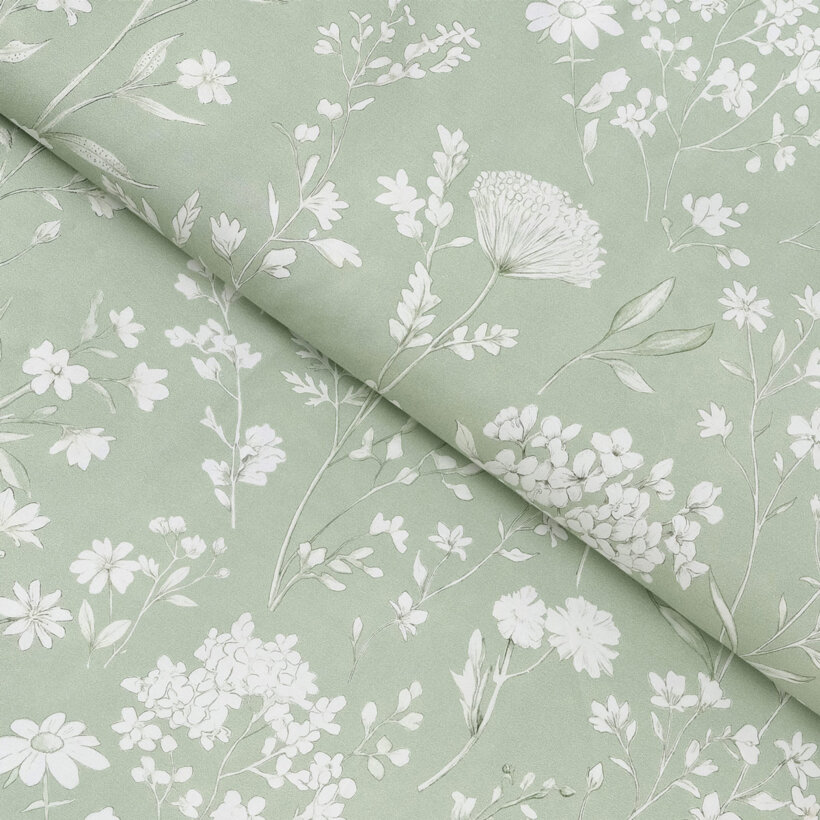 Mako-Satin - Wiesenblumen auf Salbeigrün