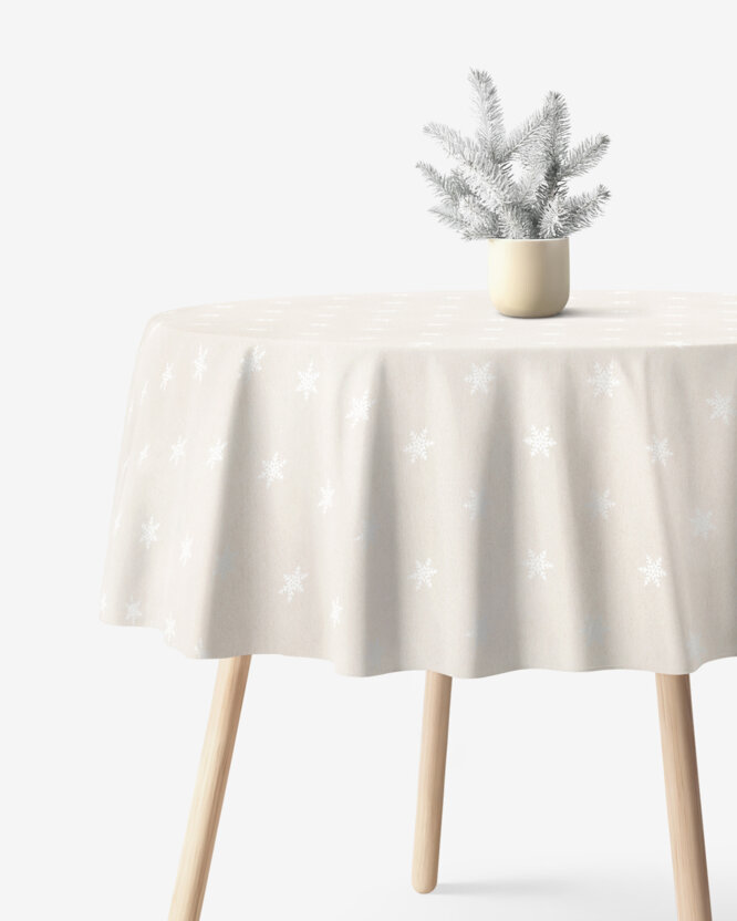 Weihnacht Runde Tischdecke Natura - Schneeflocken auf natürlichem