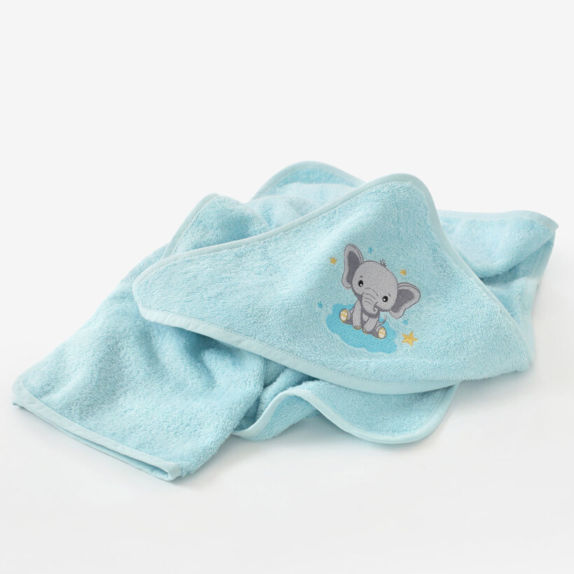 Frottee Babybadetuch mit Kapuze - Elefant auf Blau