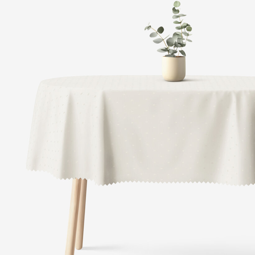 Ovale festliche Teflon-Tischdecke - creme mit glänzenden Rechtecken