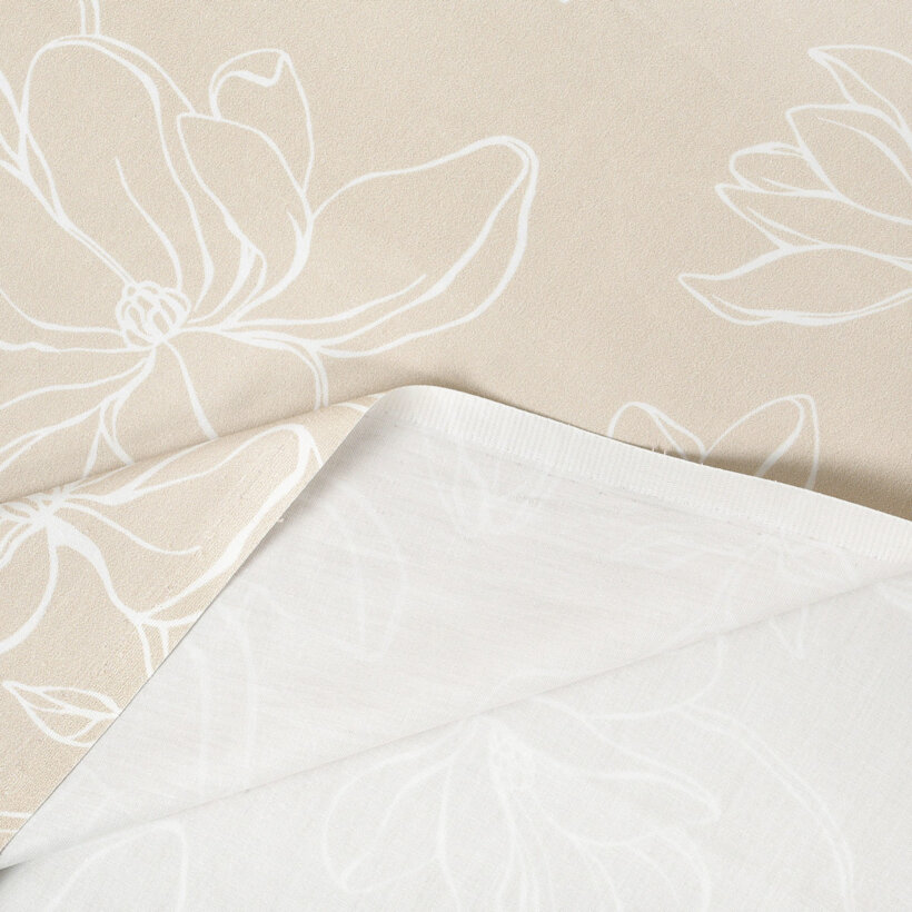 Mako-Satin - Lilien auf Goldbeige