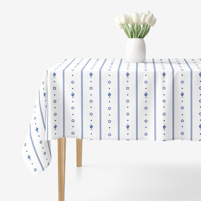 Eckige Tischdecke 100% Baumwolle - Weiße Folklore
