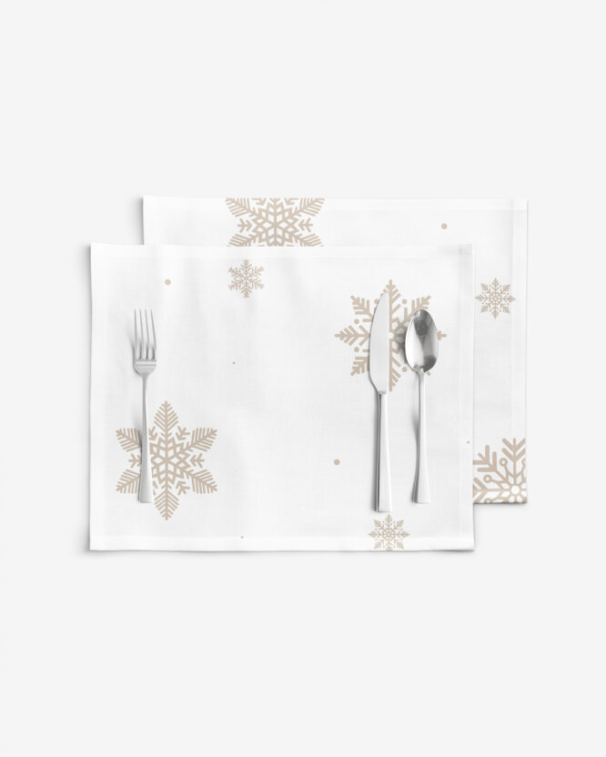 Weihnachtliches Tischset 100% Baumwolle - Schneeflocken auf Weiß - 2 Stück