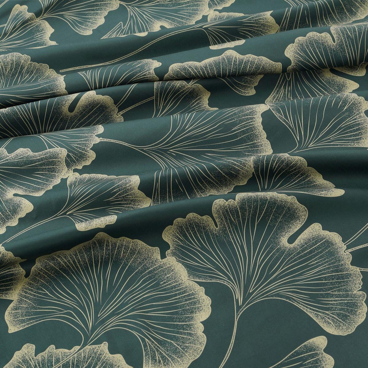 Mako-Satin - Ginkgoblätter auf Dunkelgrün