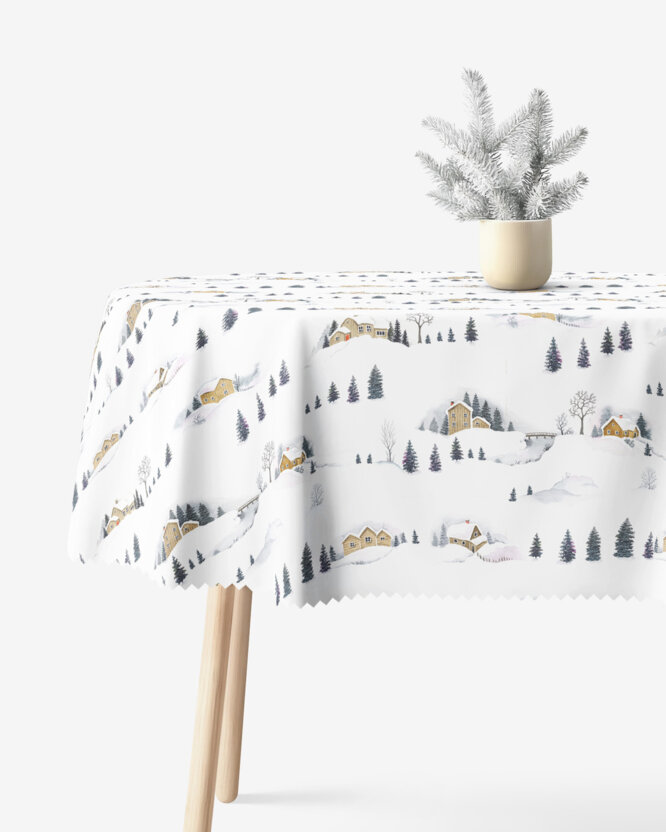 Ovale Weihnachts-Tischdecke Teflon - Winterlandschaft