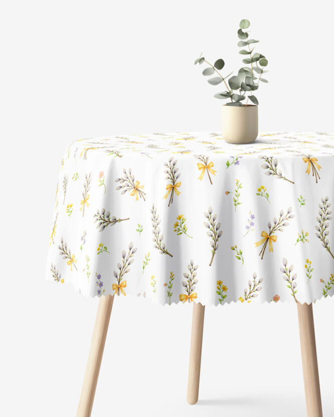 Ostern Runde Tischdecke Teflon - Weidenkätzchen