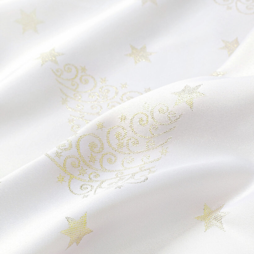 Weihnachtlicher Teflonstoff für Tischdecken – Goldene Tannenbäume und Sterne