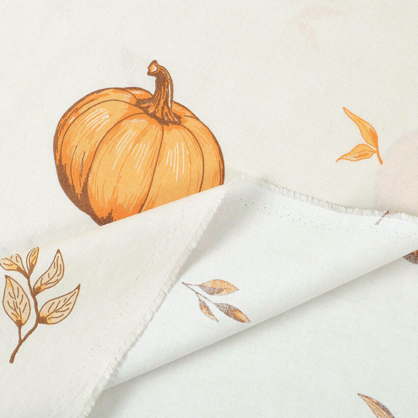 Baumwollstoff - Herbstkürbisse und Blätter