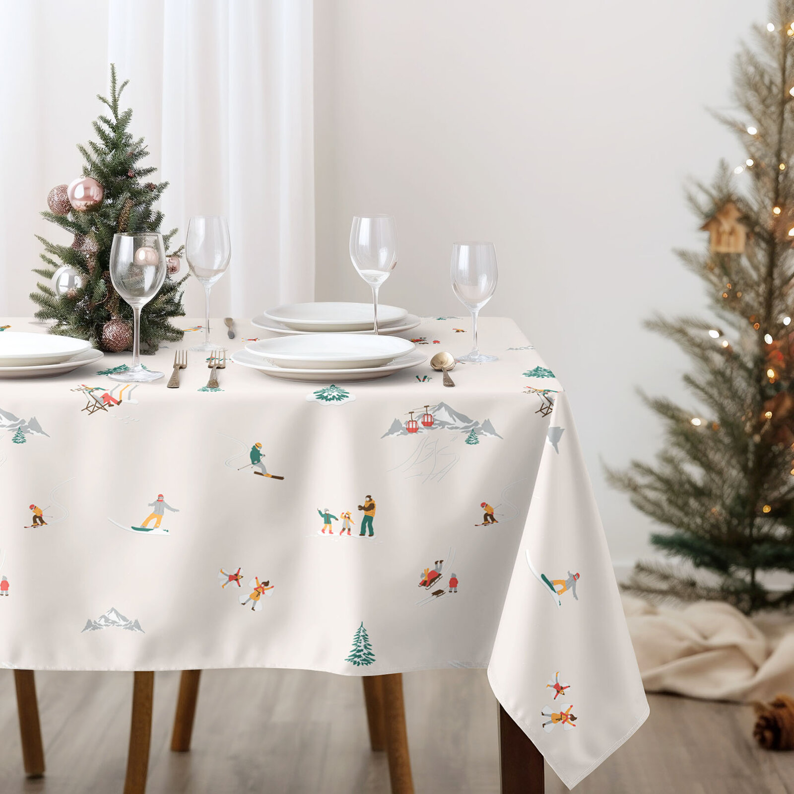 Eckige weihnachtliche Tischdecke 100% Baumwolle - Winterfreuden