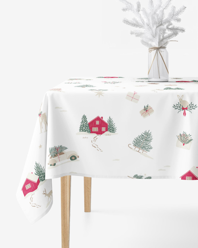 Eckige Tischdecke 100% Baumwolle - Traditionelle Weihnachten
