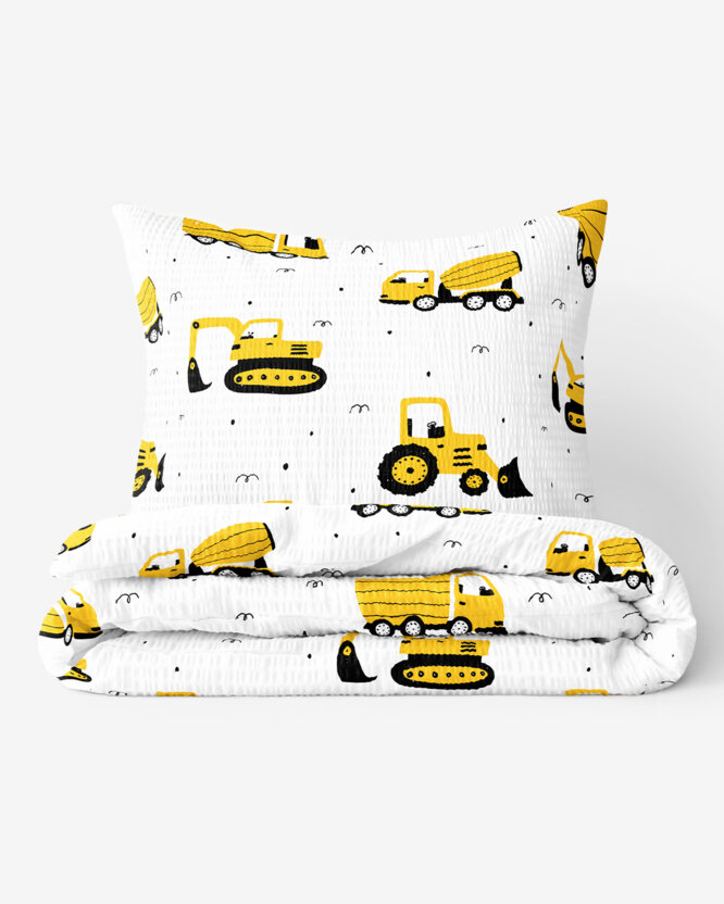 Kinder - Seersucker Bettwäsche - Bagger und Baufahrzeuge