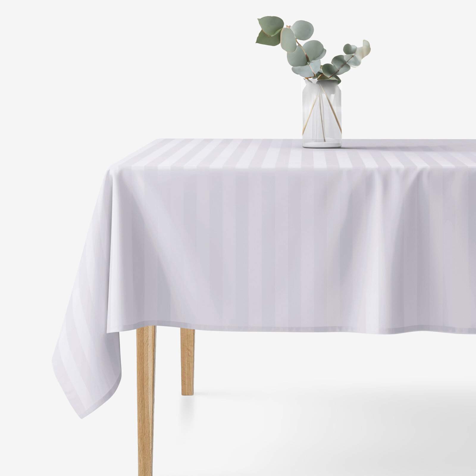 Festliche eckige Damast-Tischdecke - hellgraue Streifen mit Satin-Glanz