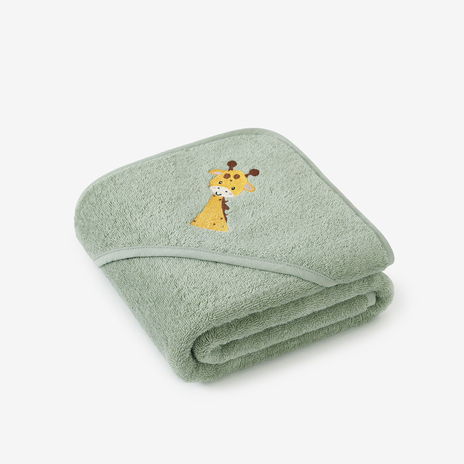 Frottee Babybadetuch mit Kapuze - Giraffe auf Salbei