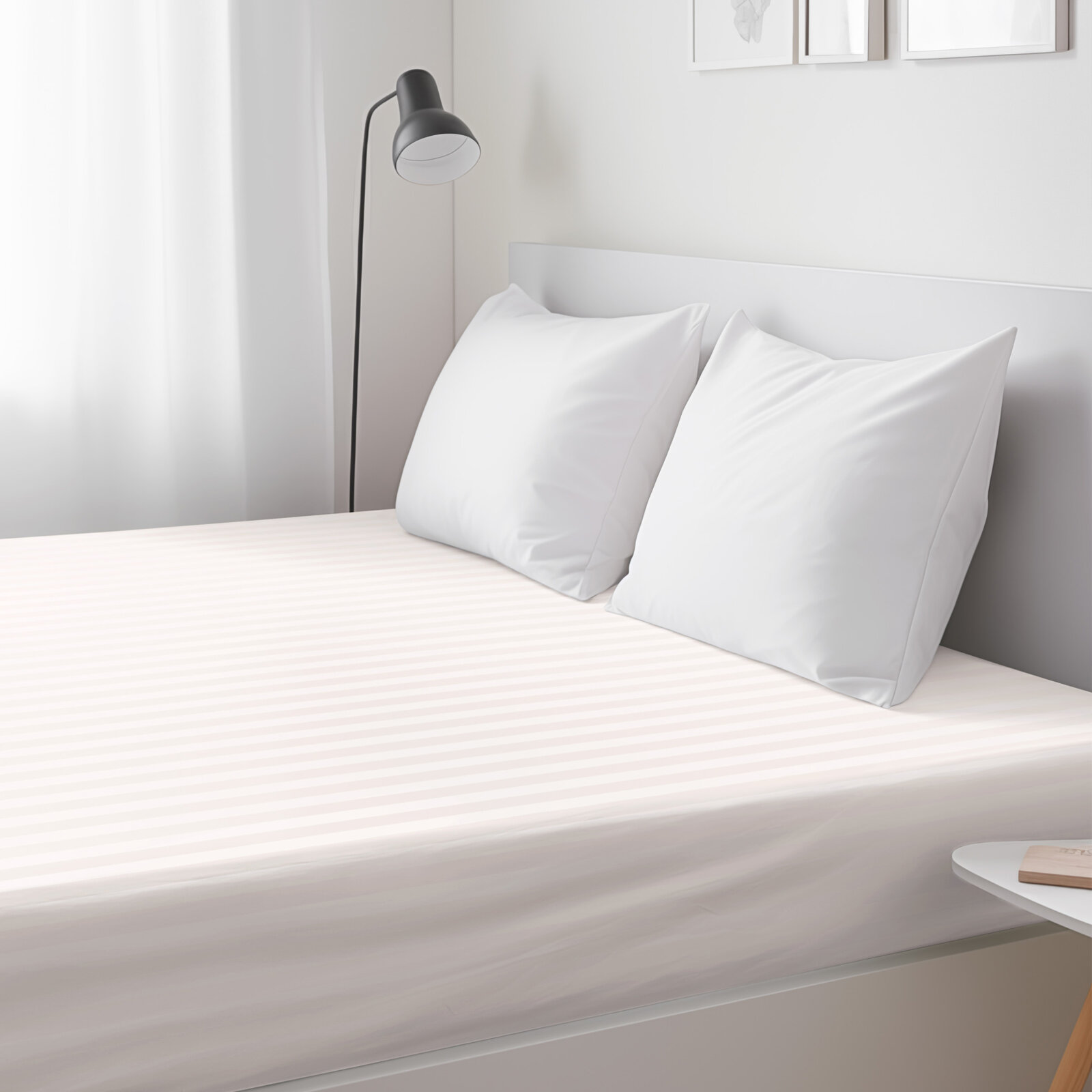 Spannbettlaken aus Damask - creme Streifen mit Satin-Glanz