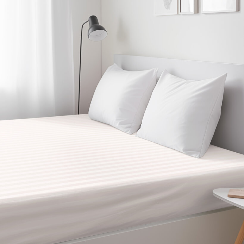 Spannbettlaken aus Damask - creme Streifen mit Satin-Glanz