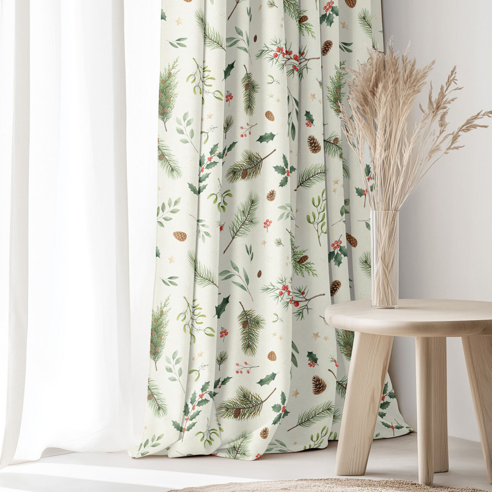 Weihnachtlicher Dekorativer Vorhang – Winterzweige