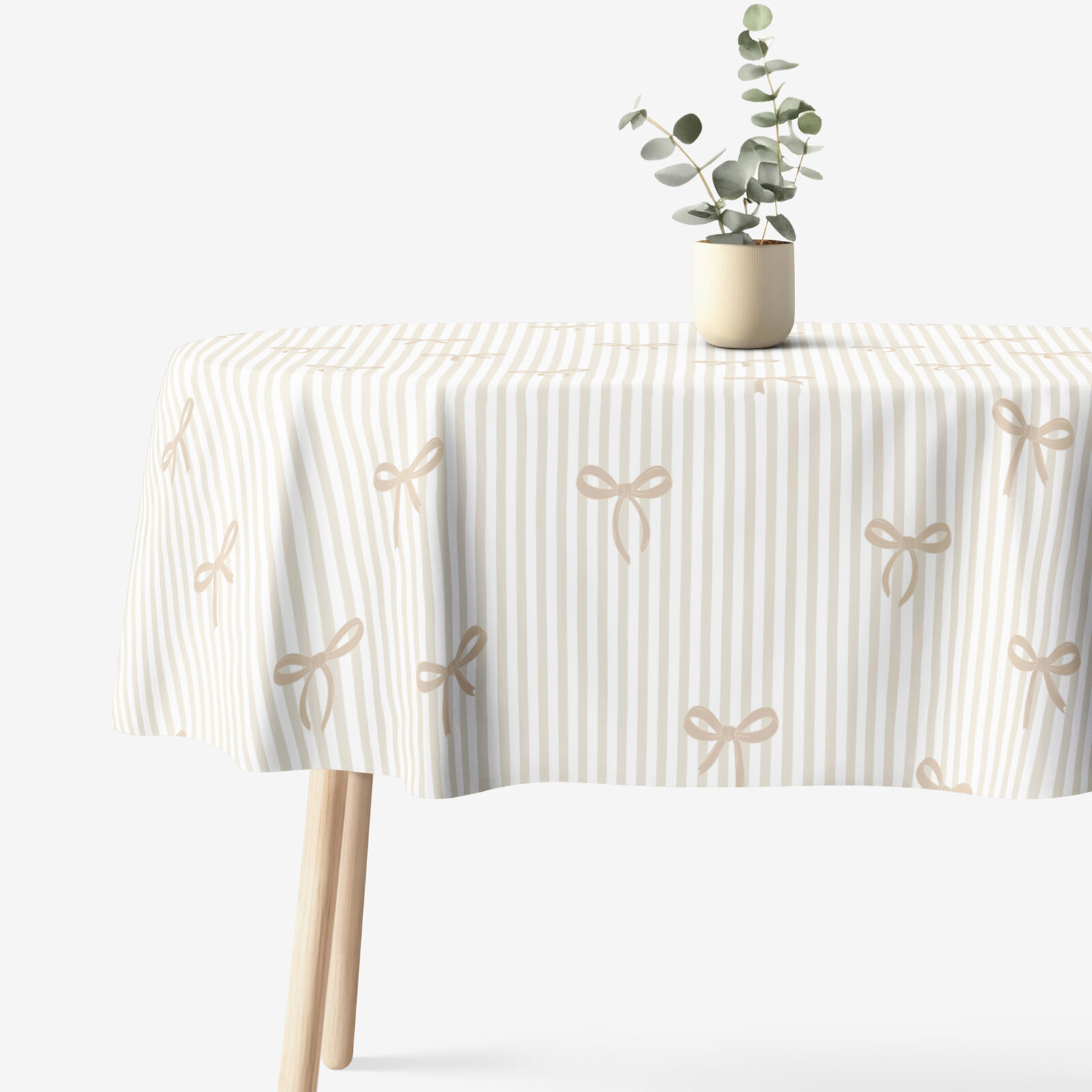 Ovale Tischdecke aus 100% Baumwolle - Latte-Schleifen mit Streifen