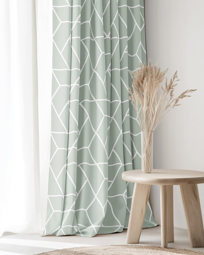 Vorhang aus Baumwolle - Mosaik auf Salbeigrün