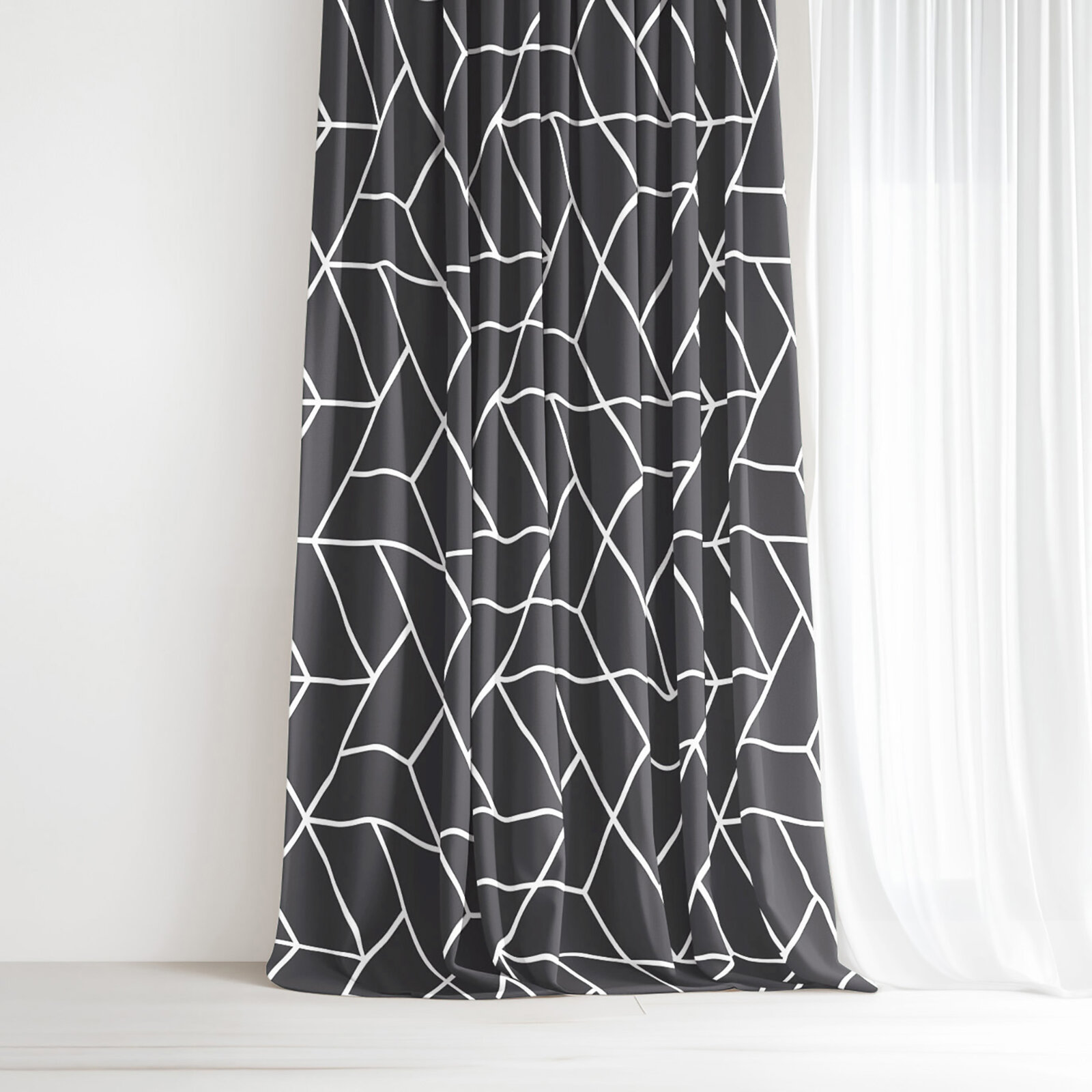 Vorhang aus Baumwolle - Mosaik auf Dunkelgrau