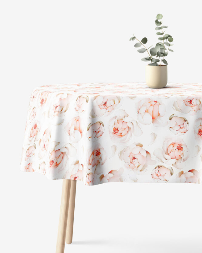 Ovale Tischdecke aus 100% Baumwolle Deluxe - Duft von Pfingstrosen