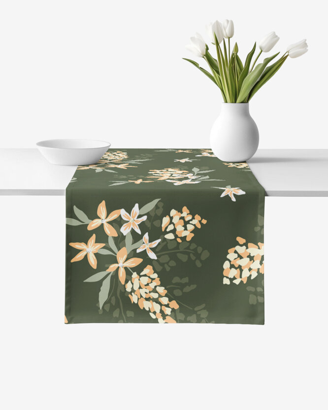 Tischläufer aus 100% Baumwolle - apricotfarbene Blumen
