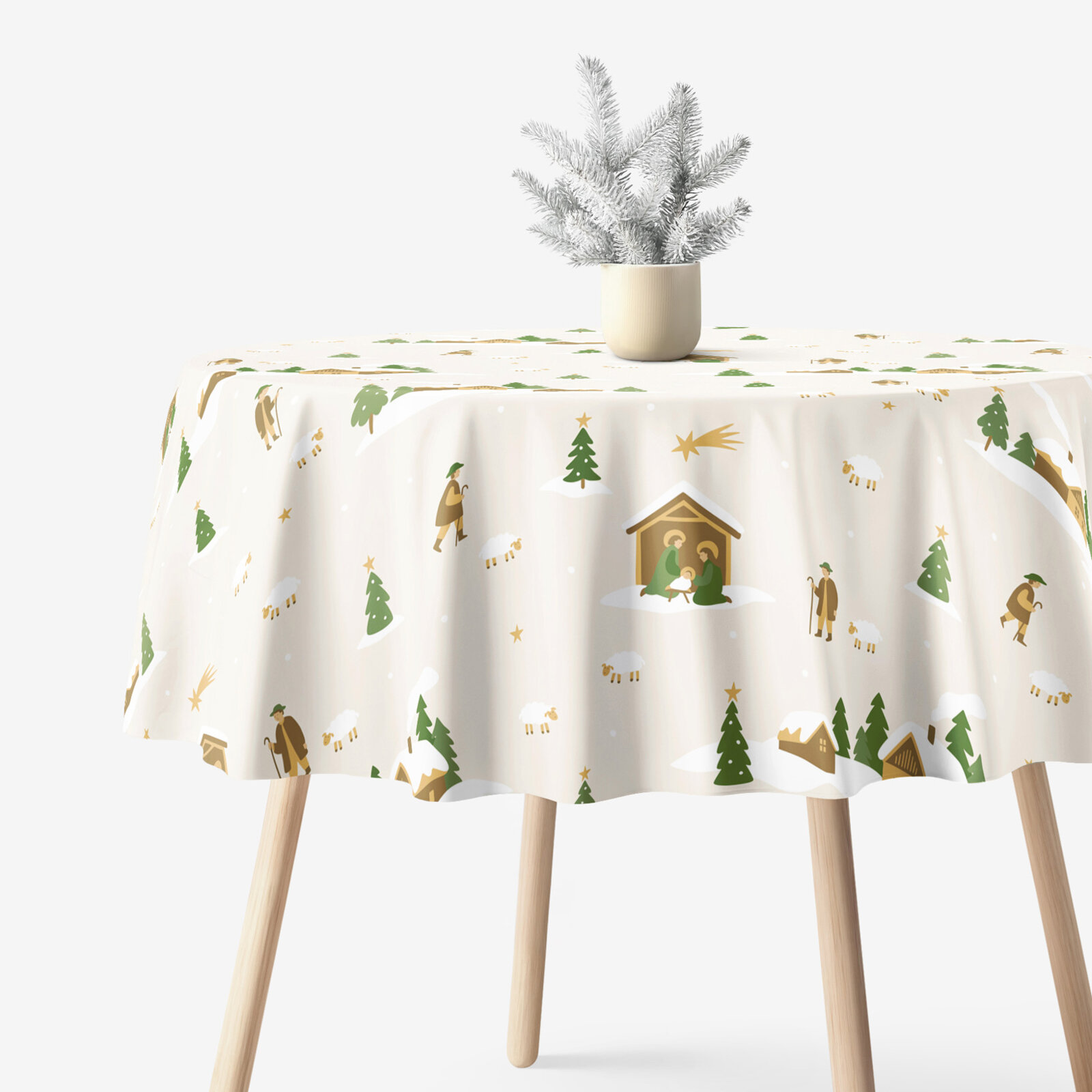 Runde Weihnachts-Tischdecke 100% Baumwolle - Weihnachtslieder