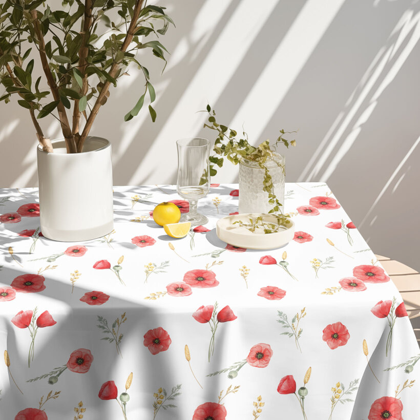 Eckige Teflon-Tischdecke - Mohnblumen