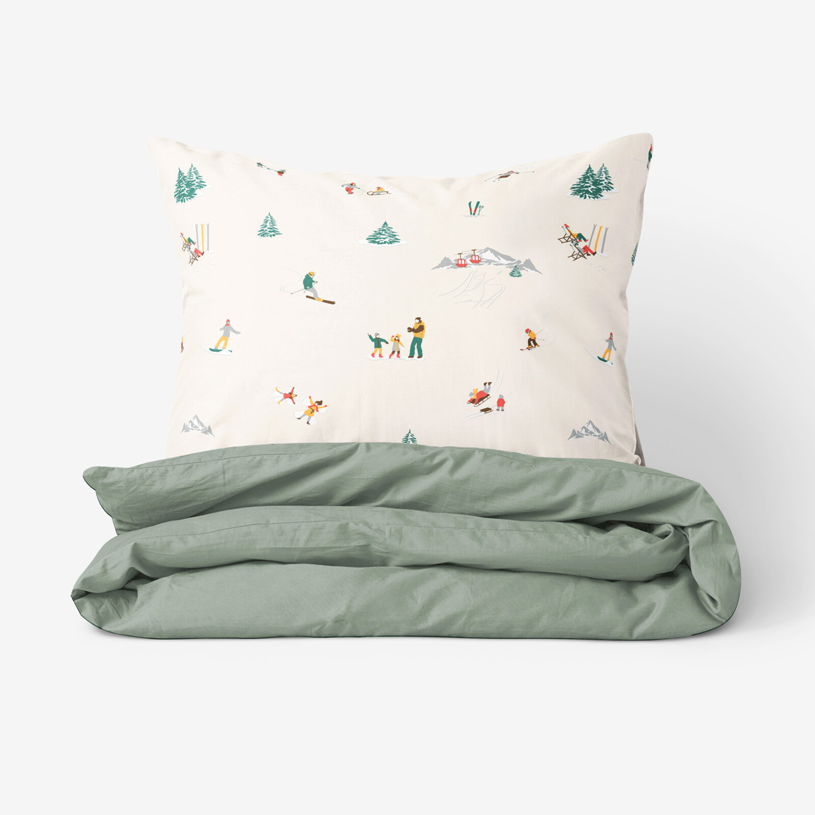 Weihnachtlich Bettwäsche aus Baumwolle Duo - Winterfreuden mit Salbeigrün