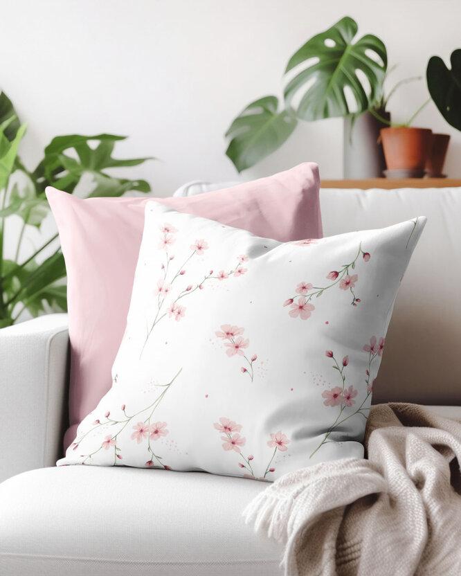 Kissenbezug aus Baumwolle - Blühende Sakura-Kirschbäume