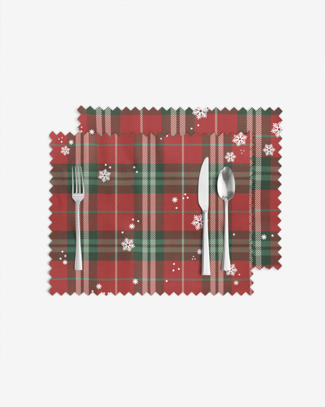Weihnachtliches Teflon-Tischset - Rotkariert mit Schneeflocken - 2 Stück