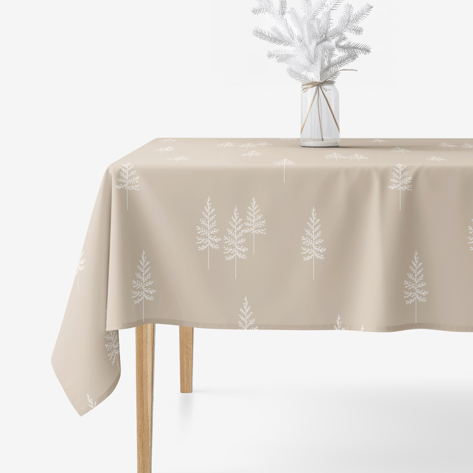 Eckige weihnachtliche Tischdecke 100% Baumwolle - Nordische Tannenbäume