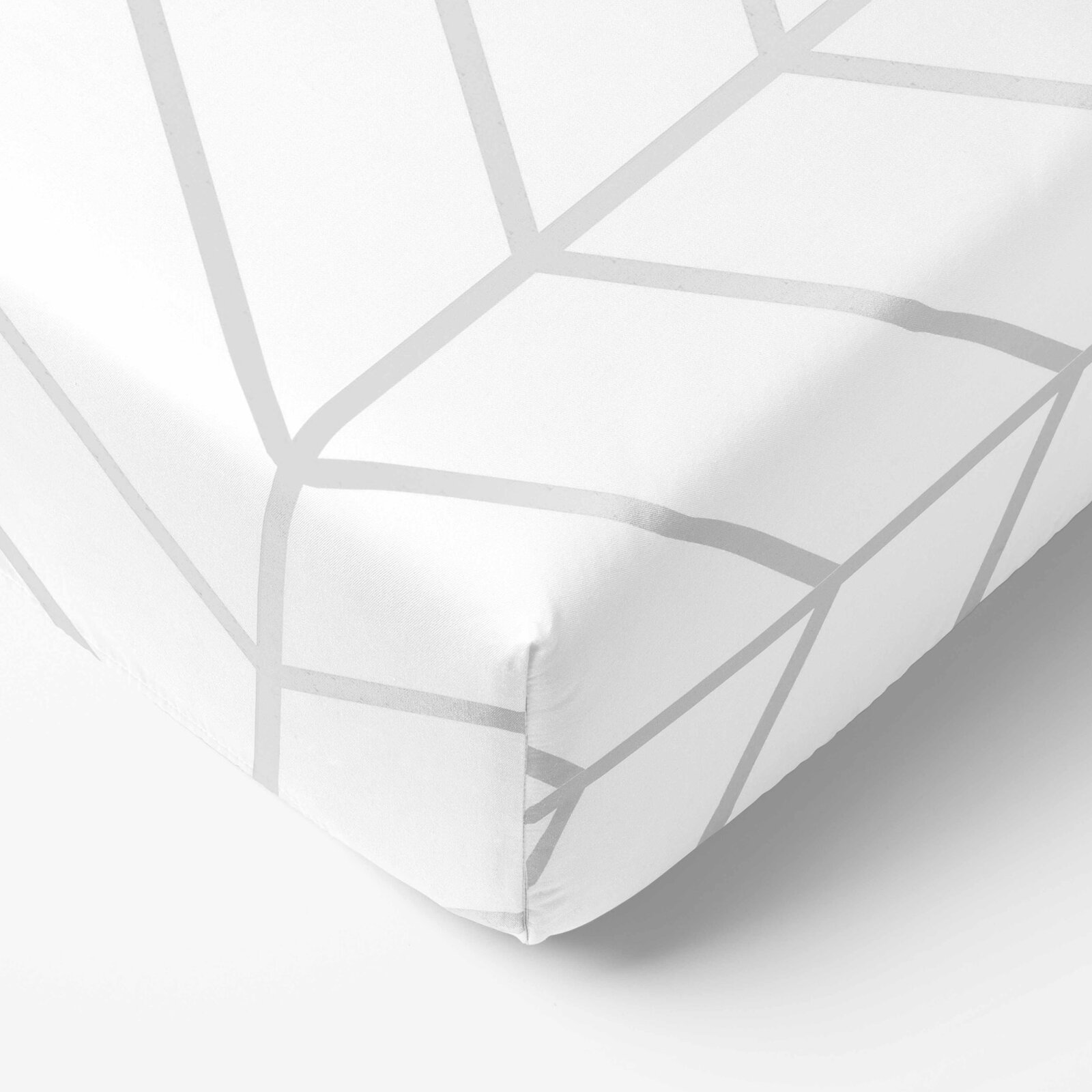 Spannbettlaken aus Baumwolle - Zickzack auf Weiß