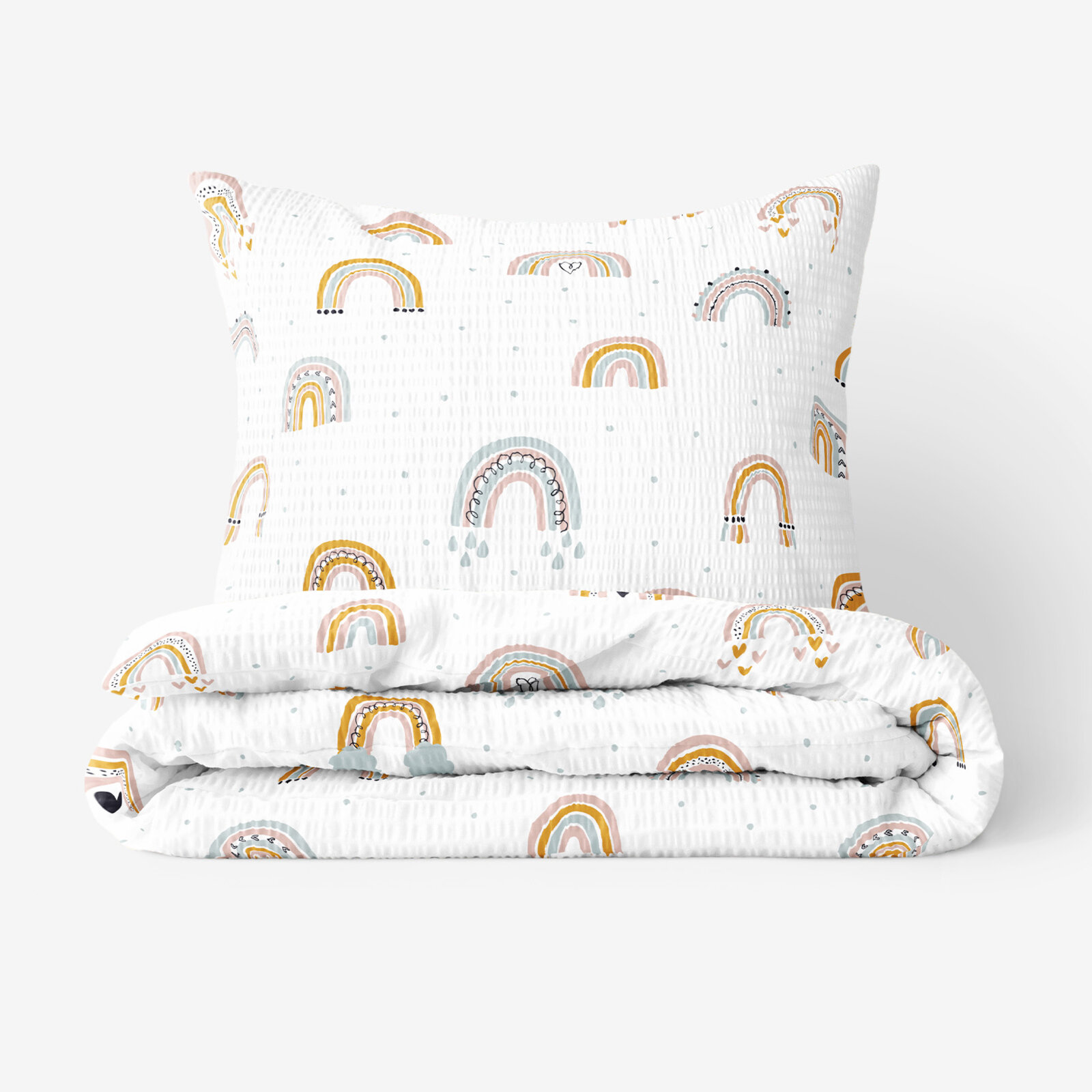 Kinder - Seersucker Bettwäsche - gemalte Regenbögen