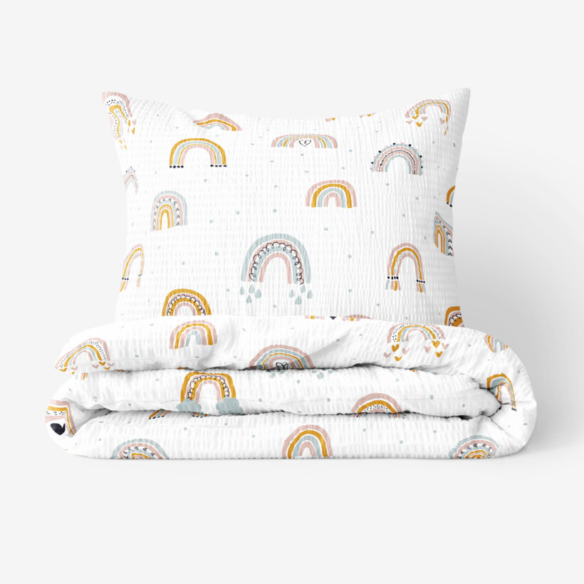 Kinder - Seersucker Bettwäsche - gemalte Regenbögen