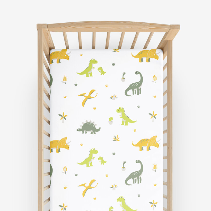 Spannbetttuch aus Baumwolle für Babybetten - Dino-Abenteuer