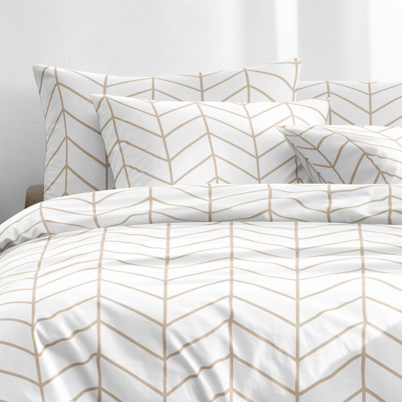 Bettwäsche aus Baumwolle - Beiger Zickzack auf Weiß
