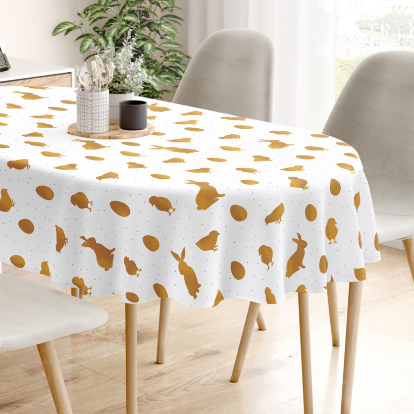 Ovale Tischdecke Ostern aus fester Baumwolle - goldene Ostersymbole