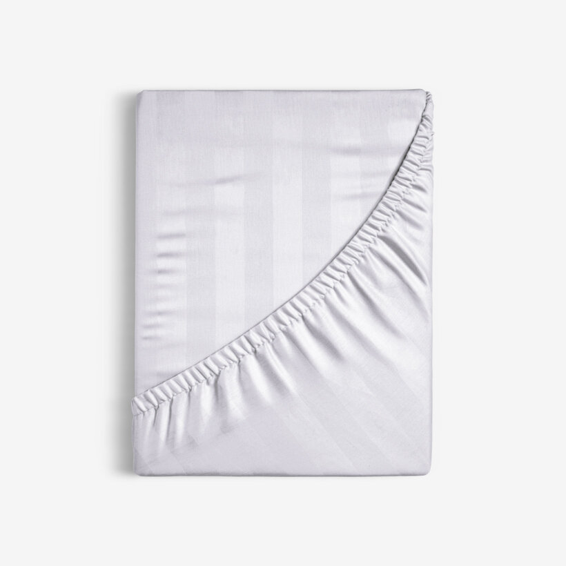 Spannbettlaken aus Damask - hellgraue Streifen mit Satin-Glanz