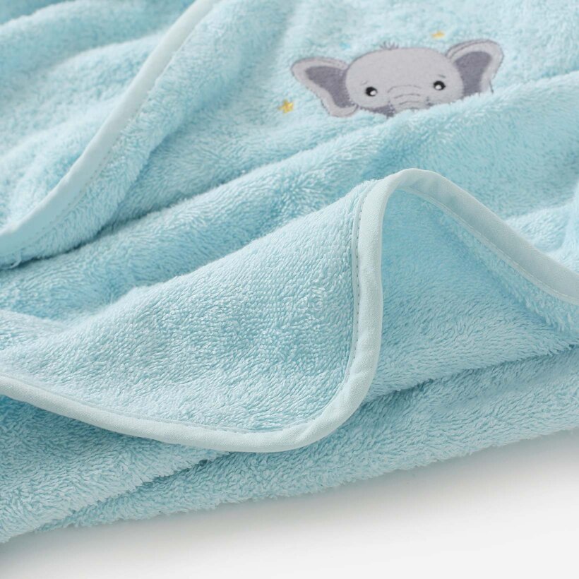 Frottee Babybadetuch mit Kapuze - Elefant auf Blau