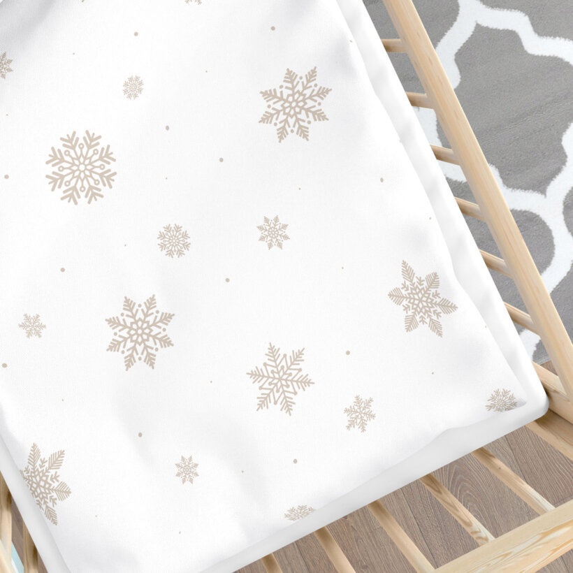 Weihnachtliche Bettwäsche für Babybetten aus Baumwolle - Schneeflocken auf Weiß