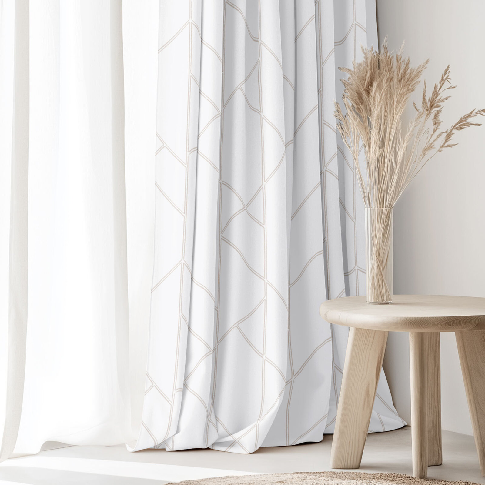 Vorhang aus Baumwolle - Geometrische Linien auf Weiß