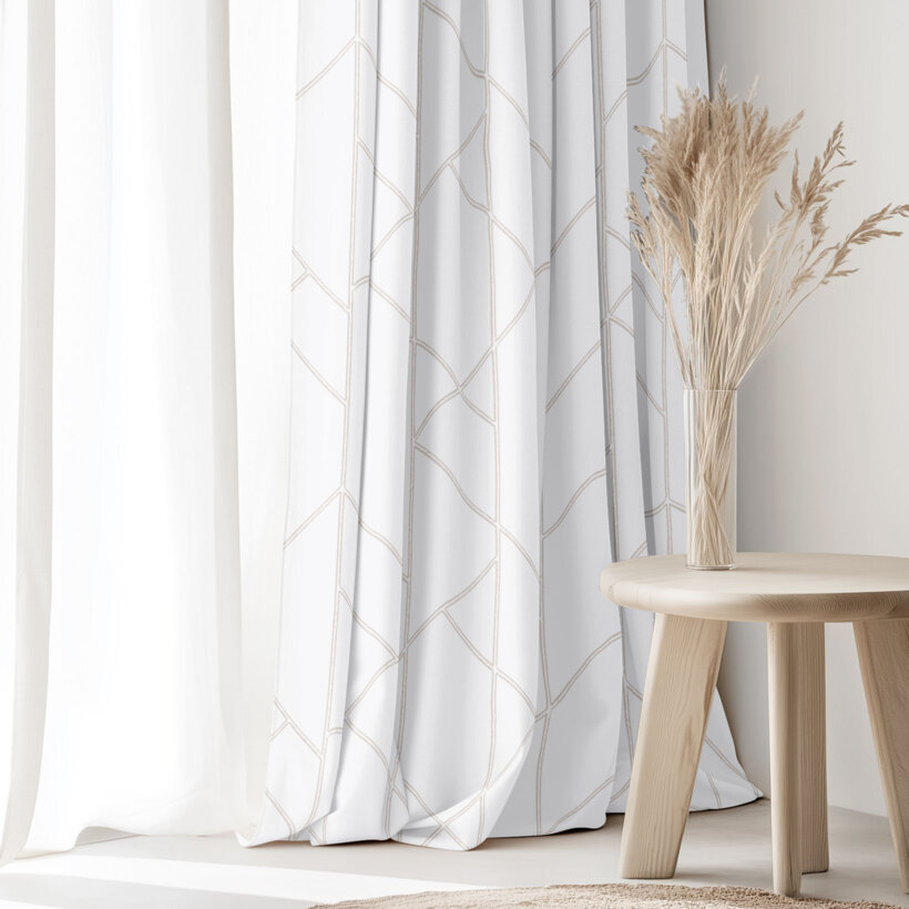 Vorhang aus Baumwolle - Geometrische Linien auf Weiß